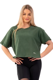 Dámské tričko Nebbia Organic Cotton Loose Fit “The Minimalist” Crop Top 417 dark green