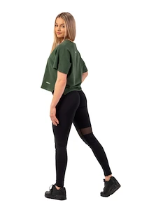 Dámské tričko Nebbia  Organic Cotton Loose Fit “The Minimalist” Crop Top 417 dark green M/L