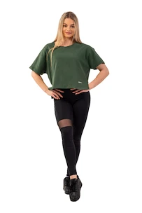 Dámské tričko Nebbia  Organic Cotton Loose Fit “The Minimalist” Crop Top 417 dark green M/L