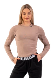 Dámské tričko Nebbia Organic Cotton Ribbed Long Sleeve Top 415 brown